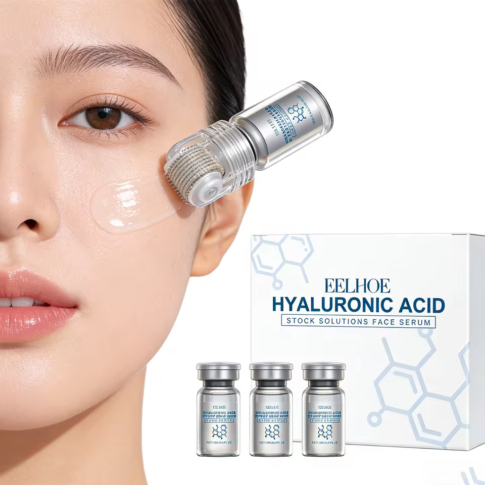 EELHOE Hyaluronic Acid Stock Solutions Face Serum with Roller Microneedle Set Moisturizing Anti-Wrinkle